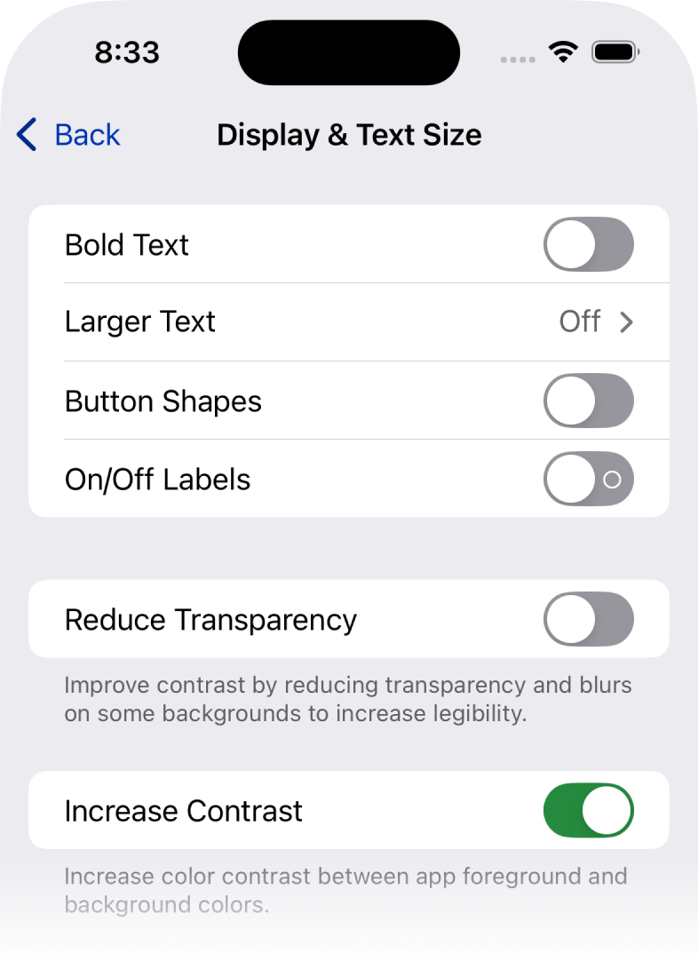 The corresponding settings in i OS.