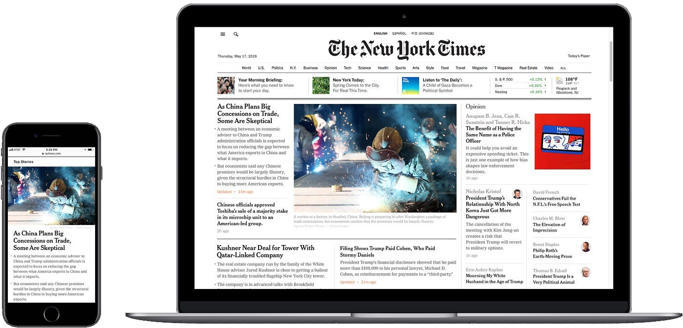 The Times wasn’t fully responsive until 2018! They still maintained a separate mobile site and apps.