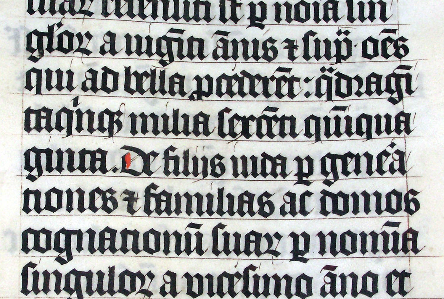 An early example of blackletter script—a style that reflected the thick nibbed pens that were in use at the time.