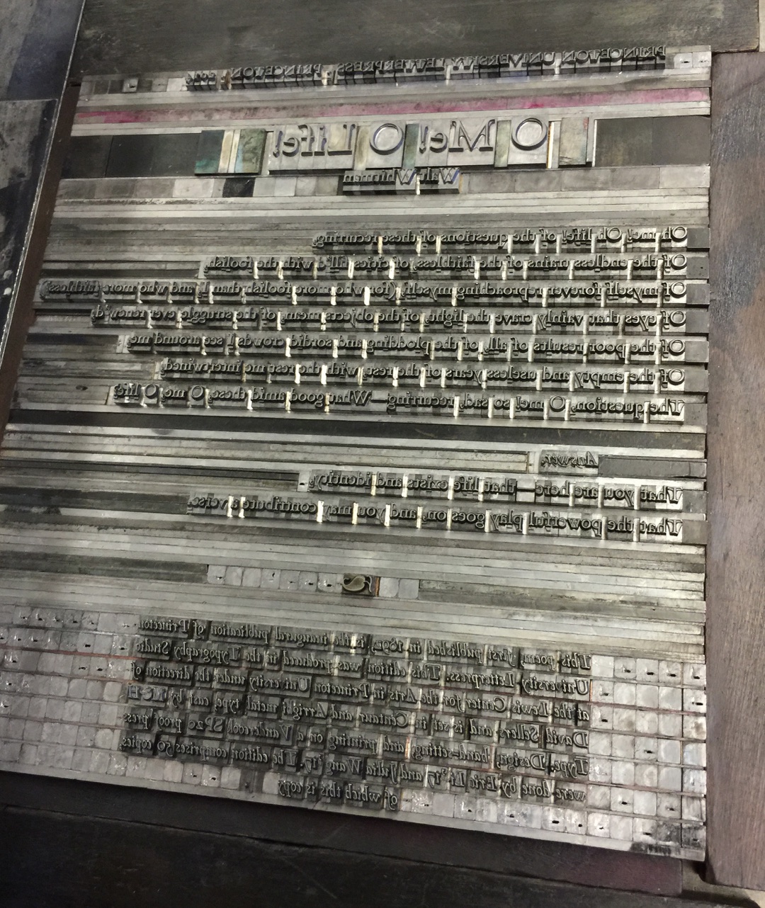 A “lockup” of metal type, describing the frame holding forms together. We still use this phrase to refer to design layouts.